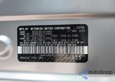 2024 Mitsubishi Eclipse Cross Es S-Awc из США, поврежденный, VIN JA4ATUAA0RZ071910